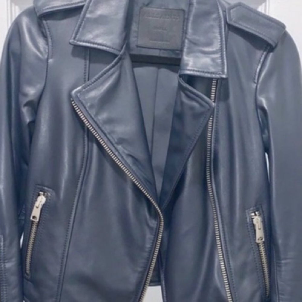 All Saints blue leather jacket S - great condition